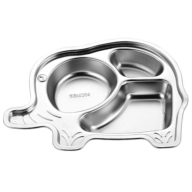 Image of Happy Hues Stainless Steel Divided Meal Plate Tray-3 Compartments Dinner Dish for Baby (Elephant)