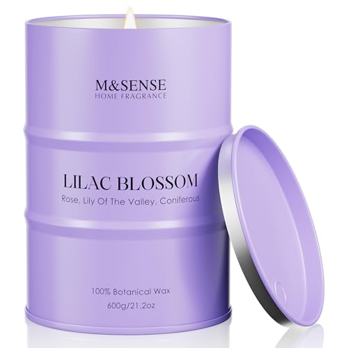 Image of M&SENSE Lilac Blossom Soy Candles for Home Scented, 21.2oz 120 Hour Long Burning Large Aromatherapy Candle for Stress Relief Meditation Yoga Relaxing SPA, Housewarming Gifts for Women