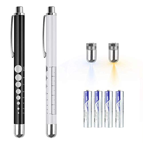 CAVN Pen Light for Nurses Medical with Pupil Gauge, Warm White Light, Premium Copper Reusable Penlights for Doctors Nursing Students White and Black