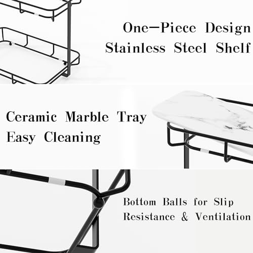 Image of Bathroom Organizer Countertop Perfume Organizer Makeup Organizer Cosmetics Storage Display Rack Vanity Tray Dresser Stainless Steel Gold Shelf White Marble Ceramic Tray