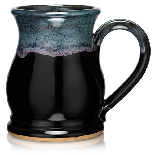 Uncommon Clay 20oz Potbelly Coffee Mug Handmade in the USA (Glossy Black/Green)