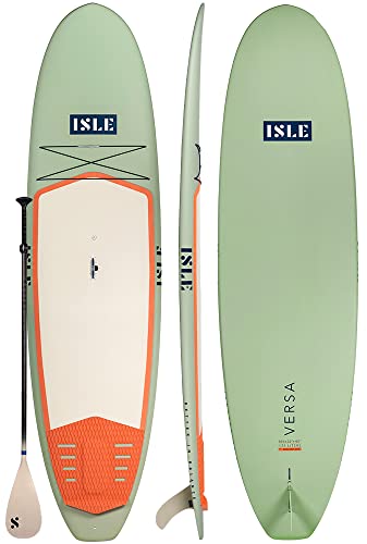 Isle Versa Rigid Stand Up Paddle Board & Sup Bundle Accessory Pack — Hard Board Lightweight Epoxy Sup — 215 Pound Capacity, 11’2” Long X 33" Wide X 5 3/16” Thick (Seafoam/Peach) #TOP11