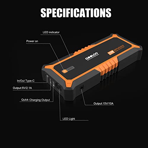 Gooloo 4000A Peak Car Jump Starter 12V Auto Battery Booster Supersafe Lithium Jump Box For All Gas, Up To 10.0L Diesel Engine, Portable Power Pack With Usb Quick Charge And Type C Port, Orange #TOP5