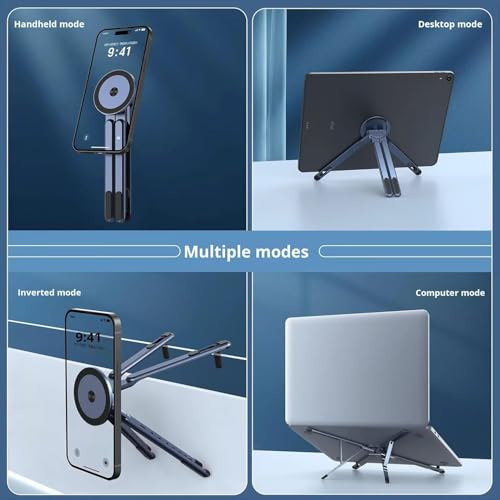 Image of Magnetic Foldable Mobile Stand for Table, 4-in-1 Aluminium Alloy Phone Holder, Tablet Stand, Laptop Stand & Portable Magnetic Desk Stand for Mobile Phone, Tablet, Laptop, Travel & Office Use