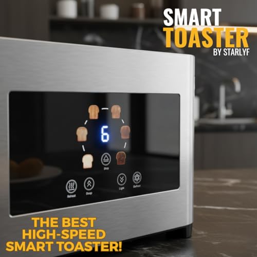 STARLYF Smart Toaster, Tostadora 2 Rebanadas con Pantalla Táctil LED, Ranuras Extra Anchas, 6 Niveles, Funciones Recalentar/Descongelar/Parada, Acero Inoxidable - imagen 2