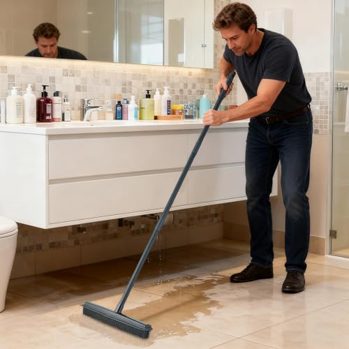 Cepillo de limpieza de alfombras - Limpiador con cerdas de silicona y mango largo, rastrillos para eliminar el pelo de mascotas | Suelo, baño, dormitorio, sala de estar, cocina, azulejos, terraza - imagen 2