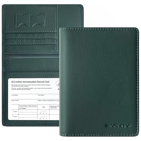 Genuine Leather Passport Holder Wallet Cover for Women and Men,Rfid Travel Wallet Passport Document Holder with Zipper Pocket & Transparent Window - Green Cover