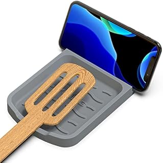 Silicone Spoon and Lid Holder - Cooking Utensil Rest - Silicone Utensil Holder for Countertop - Cooking Spoon Rest - Kitchen Spoon Rest - Silicone Stove Spoon Holder - Silicone Spoon Rest - Gray