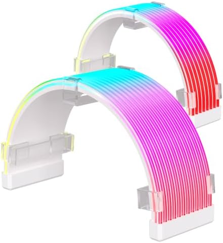 RGB Cable Extension PC Kit, RGB PC Cables Extension, Flexible ARGB Lighting Sleeves,Fits 8Pin/24Pin Cover for Motherboard and GPU PC Cables, 5V 3Pin ARGB SYNC, RGB PSU Cables White
