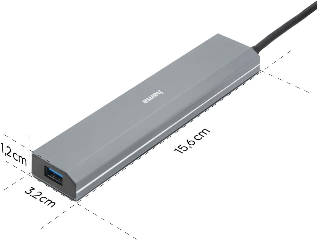 Hama USB Hub 7 Ports USB-A and USB-C Port with Power Supply, 7x USB-A for Mouse, Keyboard, External Hard Drive, USB Flash Drive, etc., Aluminum Case, USB Adapter for Office, Home Office