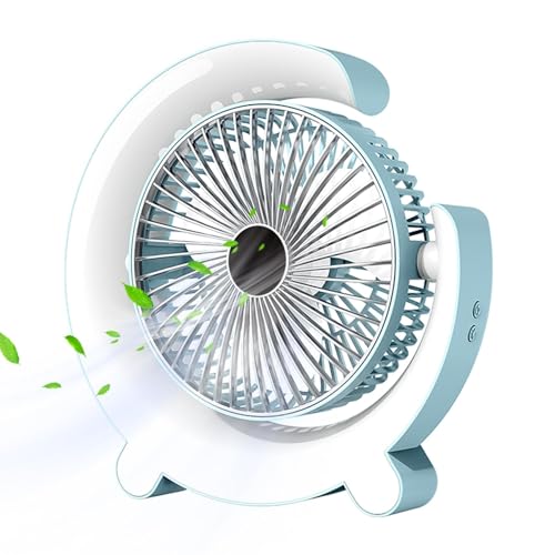 Naqqios Ventilador de escritorio USB RGB – Ventilador de escritorio alimentado por USB con luz RGB | Ventilador de mesa giratorio de 360 grados alimentado por USB con luz RGB silencioso portátil para