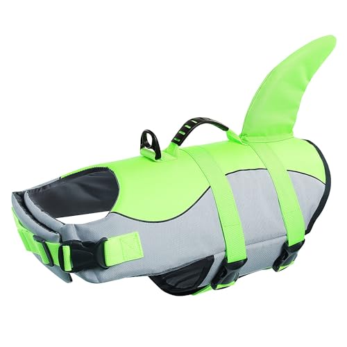 Queenmore Dog Swimming Vest, Adjustable Shark Life Jacket For Large Dogs, Ripstop, With Rescue Handle, Safety Vest Presever For Large Dogs Border Collie, Pitbull, Labrador, XL