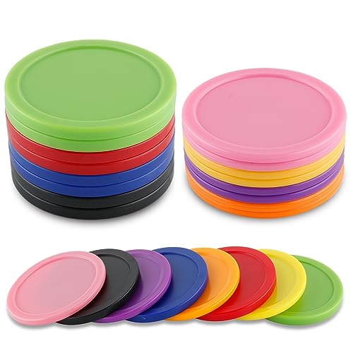 Bqspt 16 Pieces Air Hockey Pucks 2.5 Inch 64Mm Replacement Pucks Air Hockey Tables Pucks For Game Tables Equipment Accessories(8 Thick 8 Thin) (Red, Black, Blue, Green,Orange, Yellow, Purple, Pink) #TOP9
