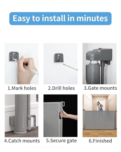 Image of Retractable Baby Gate for Doorways and Stairs, Mesh Safety Gate for Pet, Indoor & Outdoor Use, One-Hand Operation, Easy Installation, 33.6 inch Tall, Expands to 55 inch Wide(Grey,33.6 inchx55 inch