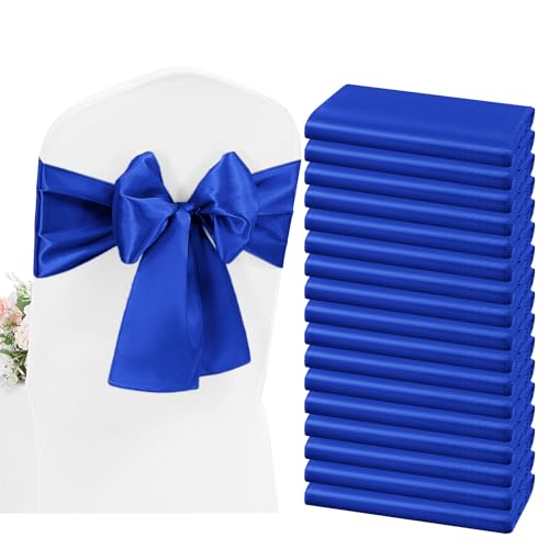 YMHPRIDE 50 Pièces Rubans pour Chaises en Satin Bleu Royal Rubans Décoratifs pour Chaises pour Réception de Mariage, Fête, Hôtel, Maison, Décoration de...