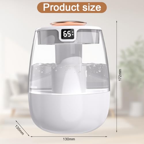 Image of HANNEA Humidifier for Room Moisture 1.3L Essential Oil Diffuser for Home & Babies Office,Adjustable Fog Size,20dB Quiet Operation Night Mode Humidity Display Reliable Air Moisturizing