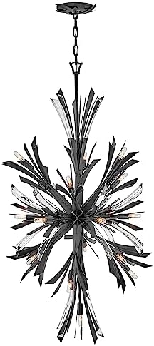 Fredrick Ramond Vida FR40907BGR Medium Orb Chandelier - Elongated Vertical Shape, Detailed Canopy, Adjustable Height, Modern Sculpted Burst Design, Clear Crystal Accents - in Brushed Graphite