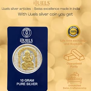 iJuels 999 fine Silver 10 Grams Ganeshji Silver coin with 22Kt Gold (Temperproof Pack) 4 41SbVw0nbZL. SL500 . SS300