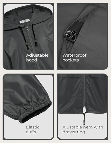 COOFANDY Men's Lightweight Rain Shell Coat for Hiking Golf Travel Waterproof Rain Jacket Outdoor