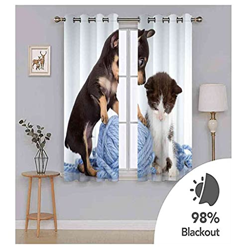 Rideau occultant chiot et chat isolant thermique pour chambre 264x160cm