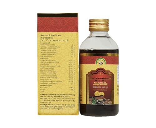 Image of SARASWATHARISHTAM WITH GOLD (450ml) | Memory loss, General debility, Learning difficulty & Speech disorders | Vaidyaratnam | Ayurvenue.com
