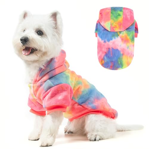 Image of BEAUTYZOO Tie Dye Dog Hoodie Sweaters for Small Medium Size Dogs Girls Boys- Premium Quality, Ultra Soft, Superior Comfort Fit,Breathable Fleece Hooded Sweatshirt- Cold Weather Pet Clothes Winter Coat