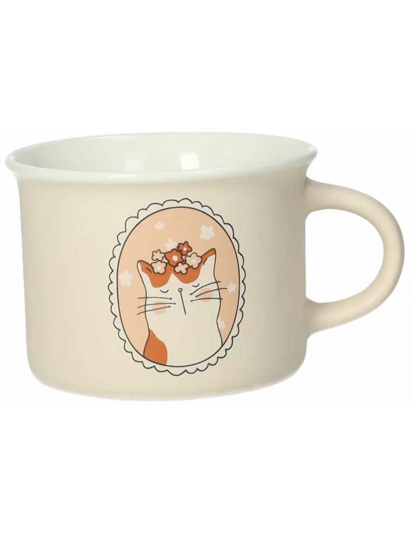 Brandani 52408 Tazzina Caffe Cani e Gatti Set 4 Pezzi New Bone China, cm d 8x5,5h, 160 ml, beige, tabacco, mattone, bianco, cani & gatti
