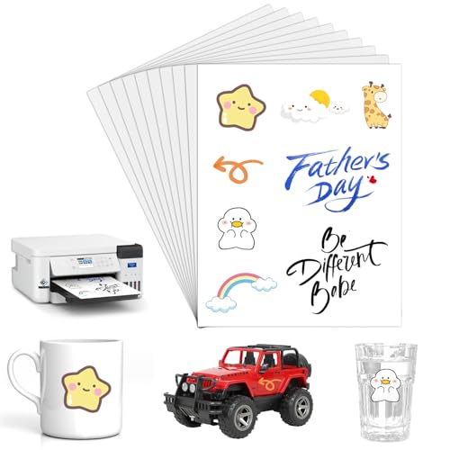 Papel Calcomanía Transparente al Agua, 10 Hojas A4 Transfer al Agua, Papel Calcomanía para Imprimir para Impresora Láser, Waterslide Decal Paper, para Candelas, Tazas