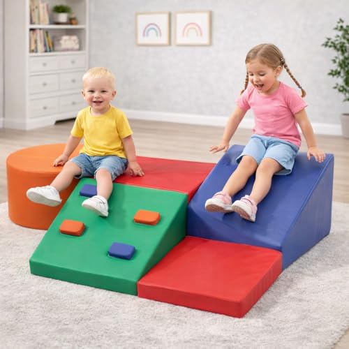 IDEALHOUSE Soft Play Climbing Blocks for Toddlers, 5-Piece Foam Play