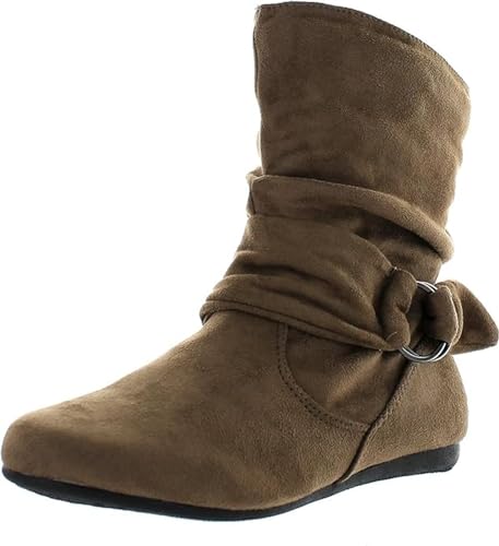Forever Selena-58 Women's Fashion Mid Calf Flat Heel Side Zipper Slouch Boots Taupe Suede 8