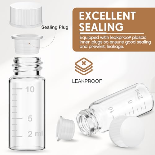 Baderke 4 Pcs Liquid Medicine Travel Container Scale Glass Liquid Containers Small Single Dose Medicine Bottles Dispenser and Leak-proof Plug Travel Essentials Accessories(Clear,10ml)4