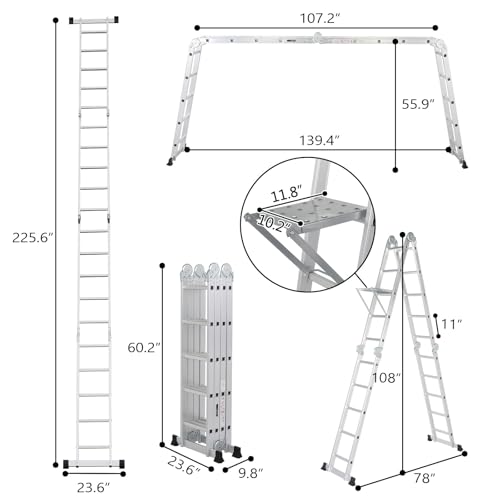 image for 18.5 FT Folding Ladder, LUISLADDERS Multi-Purpose Ladder, Aluminum Ext