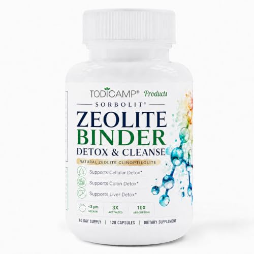 TODICAMP Zeolite Detox - Zeolite Capsules Sorbolit Ultra FINE 1-2 µm - Zeolite Clinoptilolite Powder 95% - 3X Activated - 120 Capsules - Zeolite Powder Supplement - 2 Months Supply