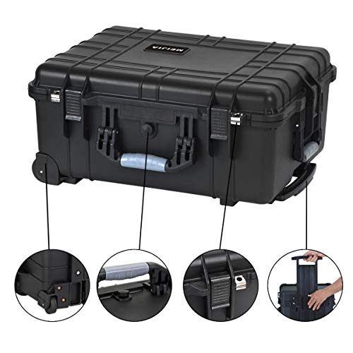 Image of MEIJIA All Weather Waterproof Rolling Protective Case,Hard Compact Camera Case With Retractable Pull Handle And Wheels,Foam Inserted, Elegant Black, 24.64 X19.39 X13.78 inches
