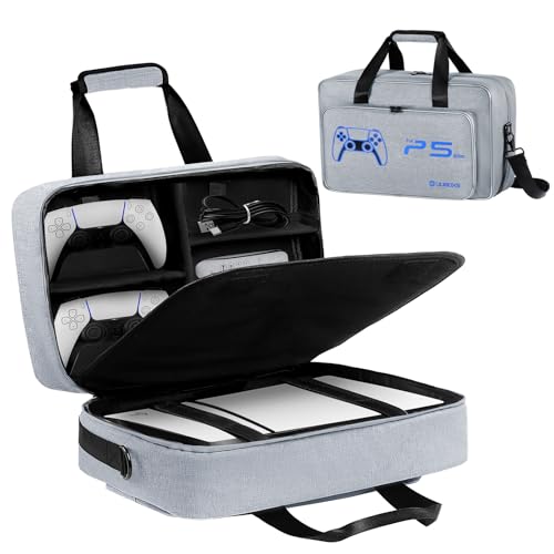 UUBOXS Funda de Transporte para PS5 Slim, Bolsa de Viaje Protectora Mejorada para PS5 Slim Disk/Digital Edition, Bolsa de Almacenamiento para PS5 Slim Accesorios,Mando,Consola - Gris