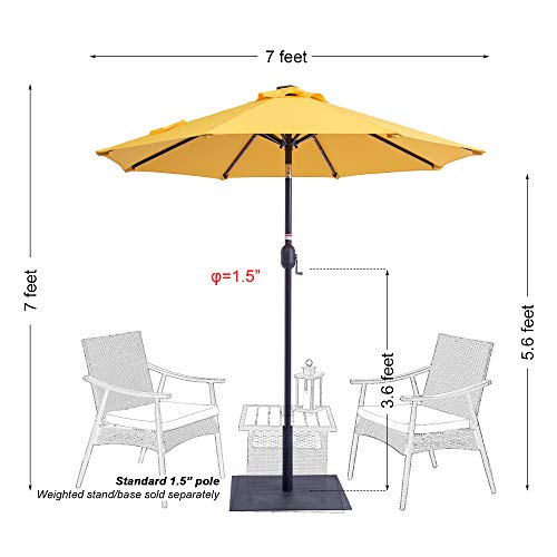 Sundale Outdoor 7 Ft Solar Powered 24 Led Lighted Patio Umbrella Table Market Umbrella With Crank & Push Button Tilt For Garden, Deck, Backyard, Pool, 8 Steel Ribs, Polyester Canopy (Yellow) #TOP6
