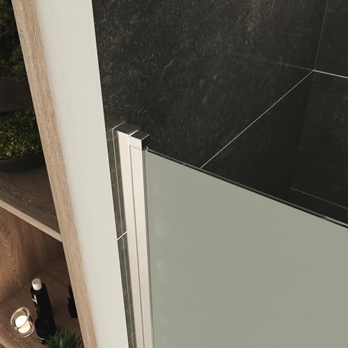 Miniatura 9 de Moments Of Glass Mampara De Ducha Lara, Puerta Doble Abatible 77-80 X 195 Cm - Vidrio De Seguridad Satinado Esg 6mm, Perfiles Cromo Nf