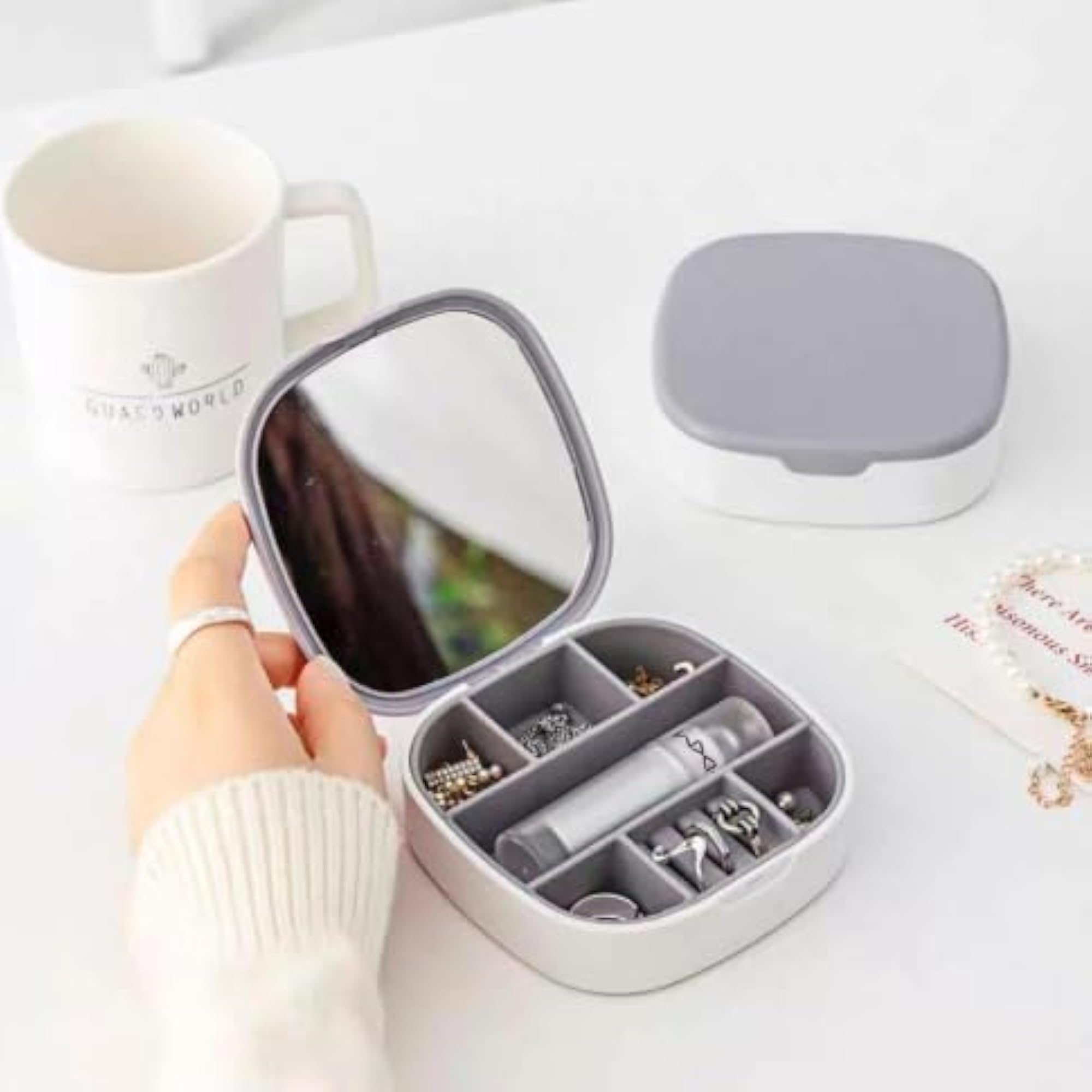 Compact Jewelry Organizer with Mirror, Travel-Friendly