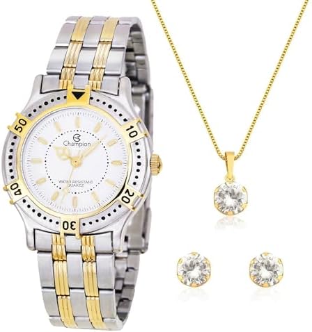 Relógio Feminino Champion Analógico Bicolor CH38039A Kit Colar e ...