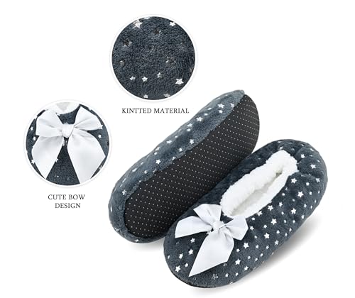 Image of DICUIRD Womens Cozy&Warm Soft Sole Slipper Socks with Grippers-Girls Teddy Fleece Indoor Slipper with Non-skid Bottoms