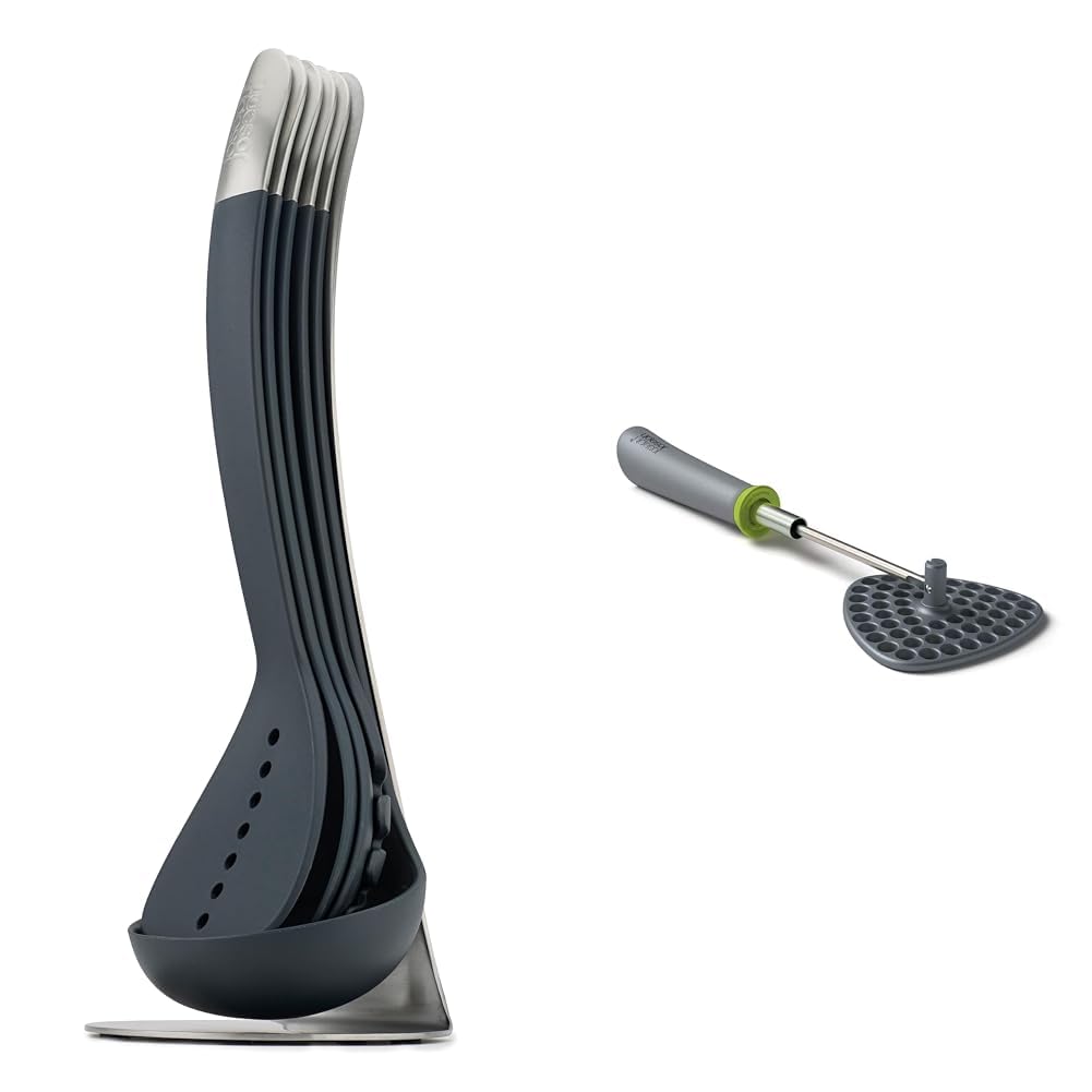 Joseph Joseph Nest 100 5-Piece Gray Kitchen Tool Set with Stand and Delta Folding Gray/Green Potato Masher