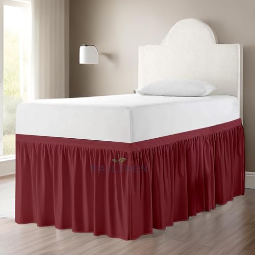 Rajlinen Extra Long Dorm Bed Skirt, 40" Tailored Drop Dust Ruffle, 100% Microfiber, Wrinkle-Resistant, Easy Fit College Bedding Essential Perfect for Lofted Beds, Twin XL, Burgundy