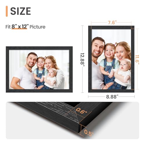 Image of upsimples 8x12 Picture Frame, Wall Gallery Photo Frames with Engineered Wood, Black 1 Pack