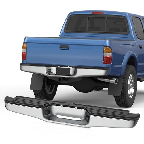 KUIPERAUTO Chrome Rear Step Bumper Assembly Compatible for 1995 1996 1997-2004 Toyota Tacoma Pickup TO1102215 WITHOUT Parking Sensor Holes Steel Complete Back Bumpers by KUIPERAUTO - Used condition - US$122.31