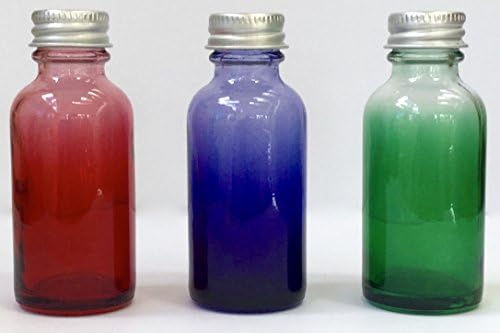 Three Designer Glass Bottles w/ Metal Caps - One Ounce - Sapphire, Emerald, & Ruby for Essential Oils, Home and Beauty Products.