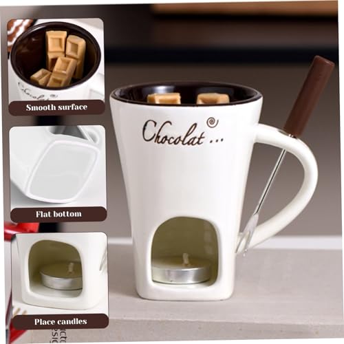 Taza de fondue de chocolate NASSMOSSE de cerámica de 130 ml con tenedor incluido 3