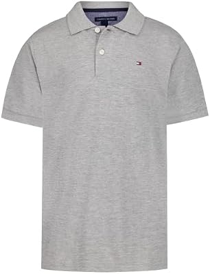 Tommy Hilfiger Boys' Short Sleeve Solid Pique Ivy Polo Shirt – Soft Grey Heather, Button Closure, Si...