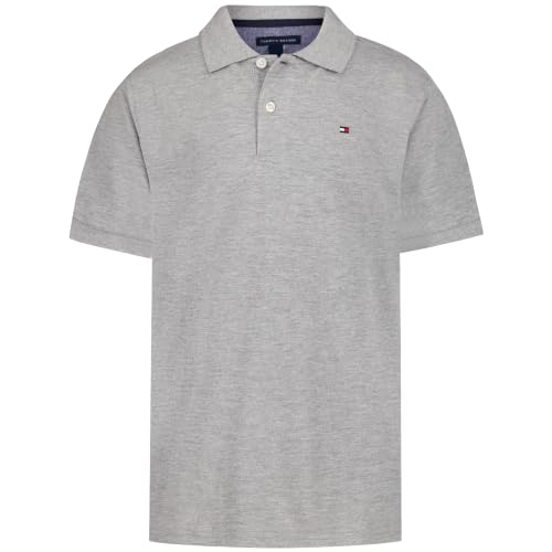 Image of Tommy Hilfiger Boys' Short Sleeve Matt Ivy Polo Collared Shirt, 100% Cotton, Embroidered Logo, Grey Heather, 8