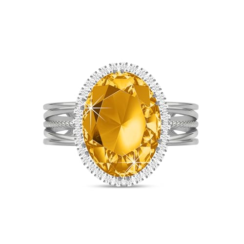 Linawe Anillos de color amarillo citrino, joyas de plata, anillo de moissanita para mujer, anillo de moda con piedra, anillo de plata ajustable, anillo de dedo llamativo, anillo de diamante