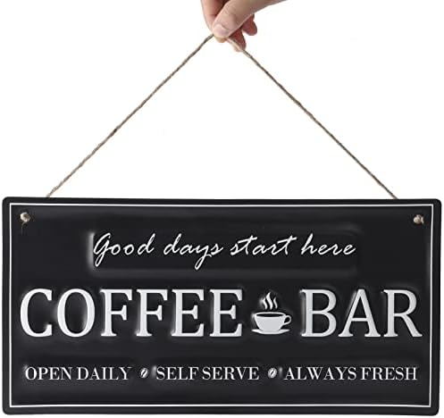 Coffee Signs For Coffee Bar.Metal Coffee Bar Sign Decor,14" x 7", Good Days Start Here. Coffe Bar Assecories, Hanging Coffee Sign for Farmhouse Kitchen Wall Decorations. Cocina De Cafe.(Black)